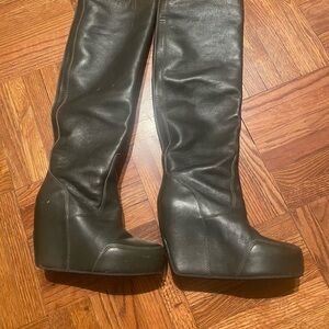 Dries van noten Stylish Black Leather Knee-High Wedge Boots